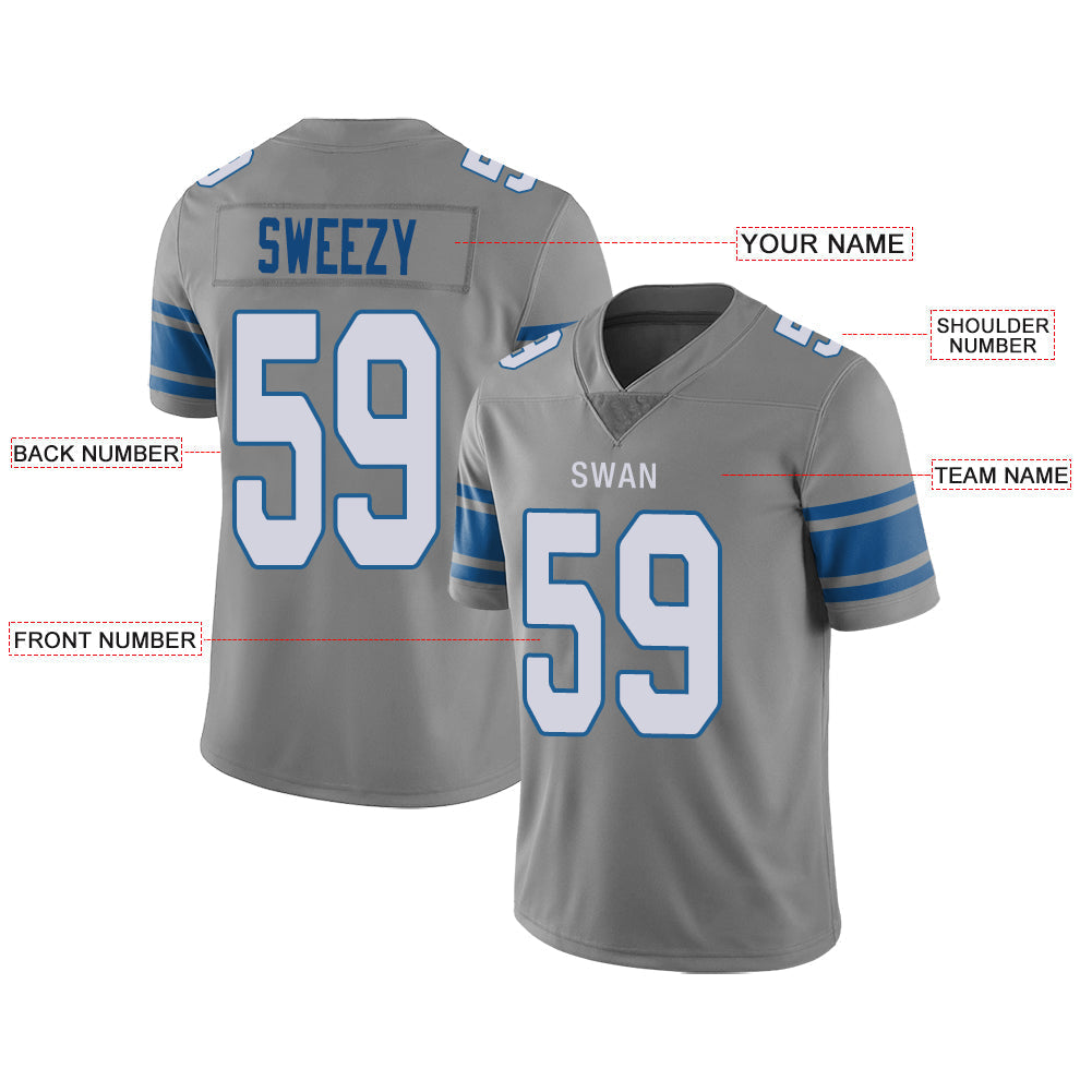 Custom Grey DET Football Shirt Top
