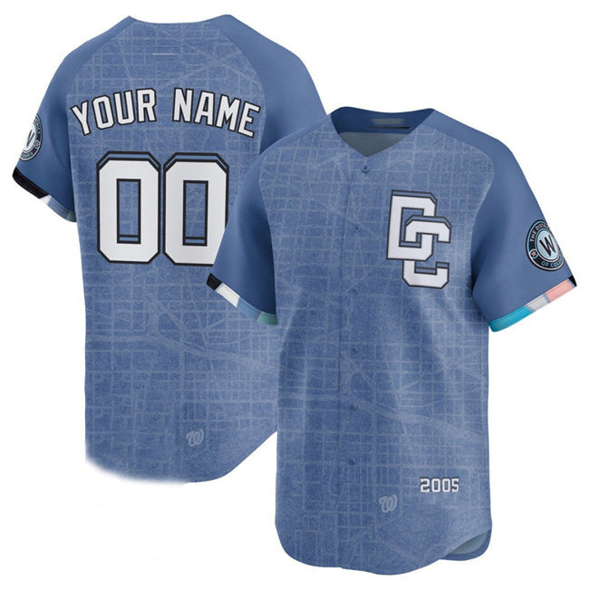 Custom Blue 2025 City Connect WSH Baseball Shirt Top