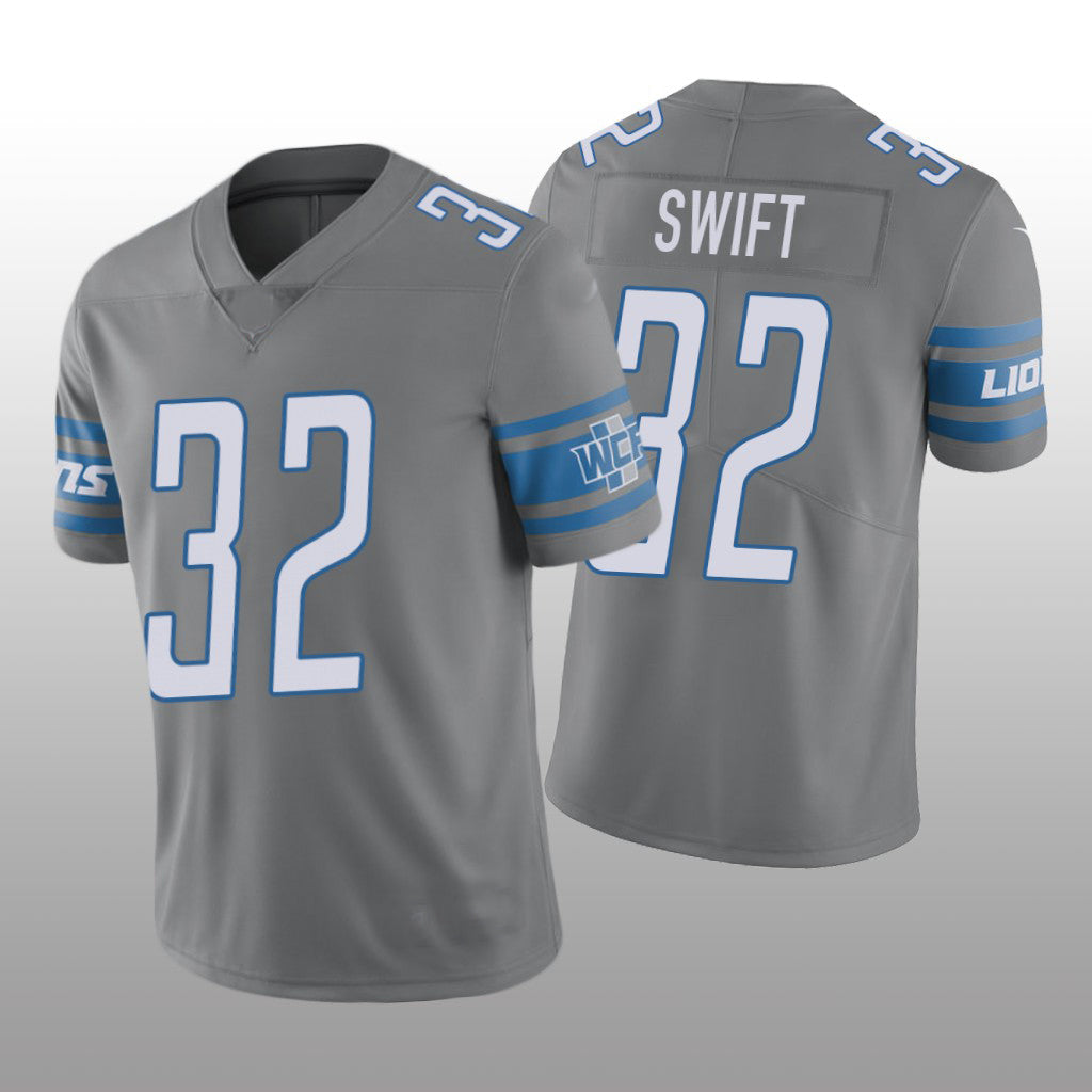 Custom #32 Silver DET Football Shirt Top