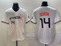 Custom #14 White 2025 City Connect HOU Baseball Shirt Top