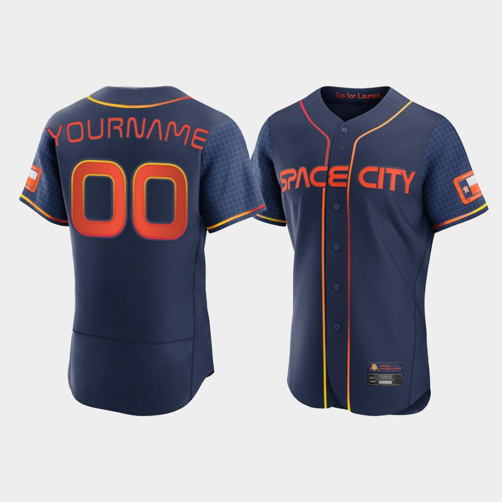 Custom Navy 2022 City Connect HOU Baseball Shirt Top