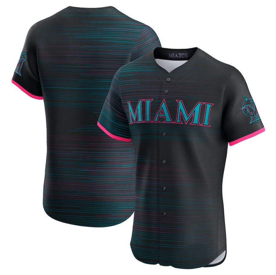Custom Black 2025 City Connect MIA Baseball Shirt Top