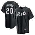 NY.Mets #20 Pete Alonso Player Black Lights Out Replica Baseball Jerseys
