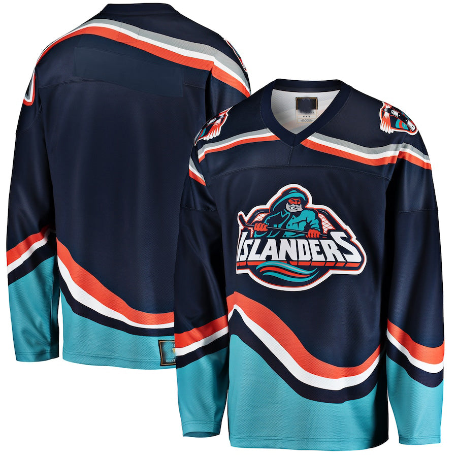 Custom Navy NYI Hockey Shirt Top