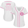 Custom White HOU Baseball Shirt Top