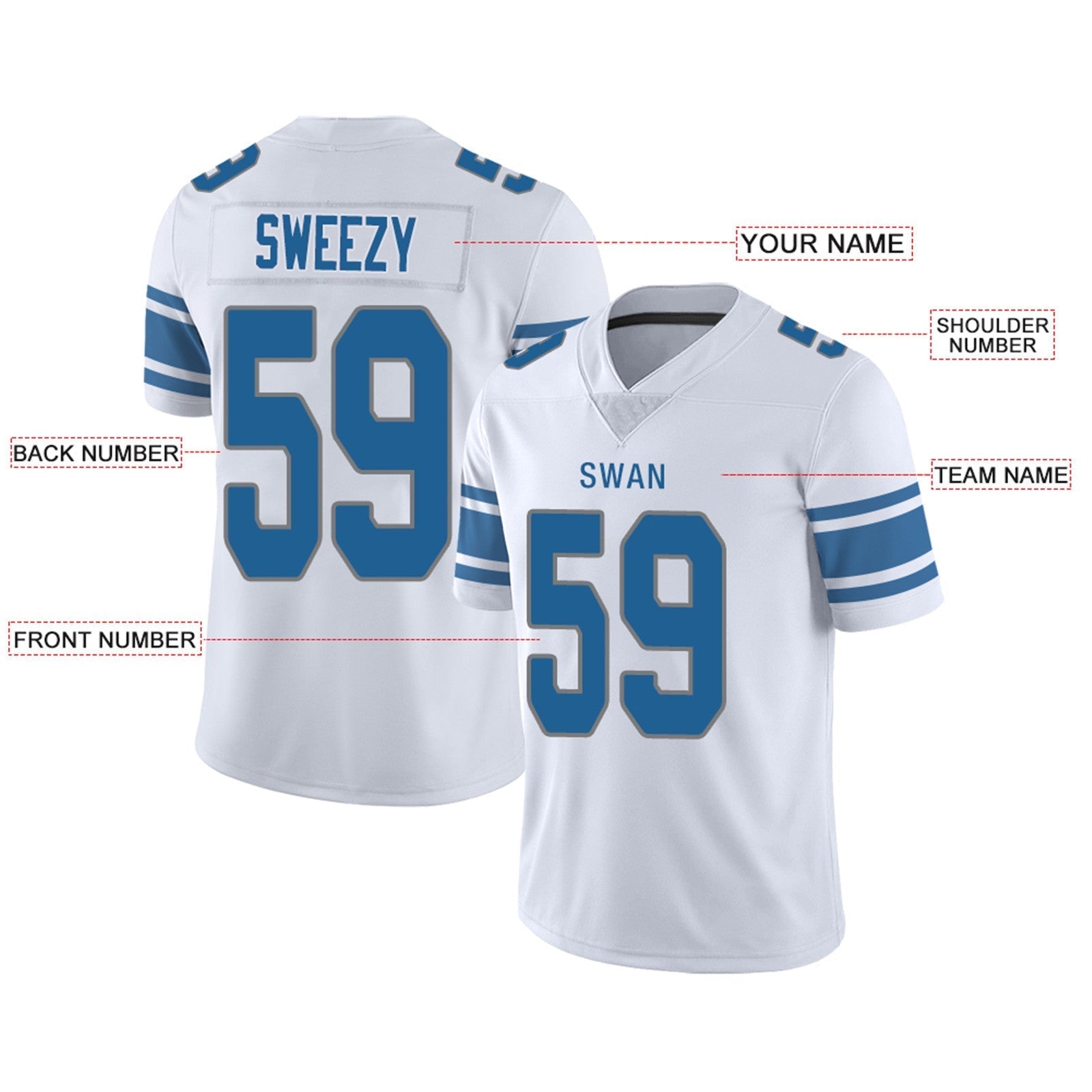Custom Blue DET Football Shirt Top