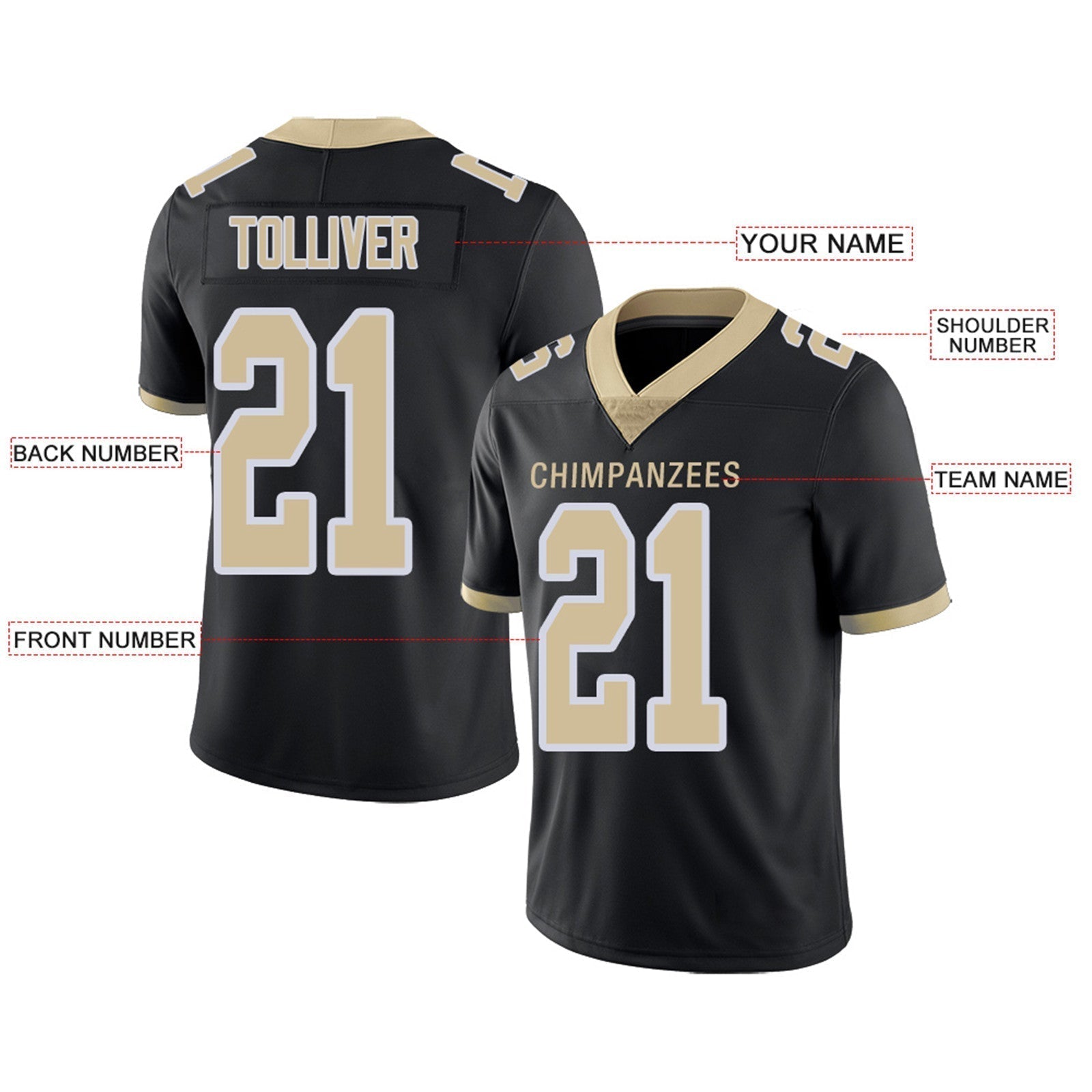 Custom Black NO Football Shirt Top